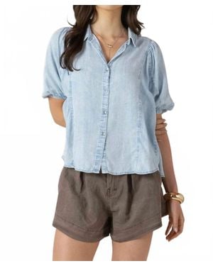 Dex Paneled Button Front Denim Blouse - Blue