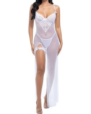 Oh La La Cheri Livia Lace Trim Mesh Underwire Nightgown - Black