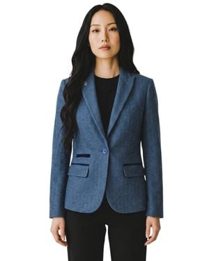 TruClothing Tweed Herringbone Blazer Tailored Country Jacket - Blue