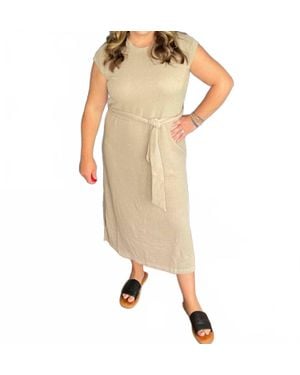 Doe And Rae Midi Knit Dress With Tie Waist - Natural