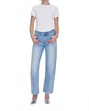 Pistola Lexi Mid Rise Bowed Straight Jeans - Blue