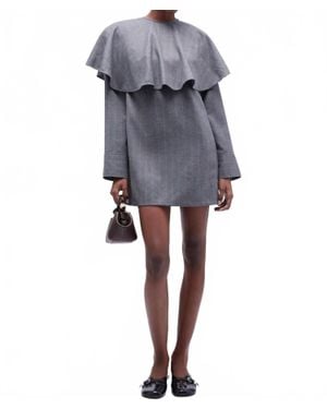 Ganni Brushed Wool Stripe Circle Collar Mini Dress - Gray