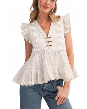 ..,merci Ruffle Detail Button Blouse - White