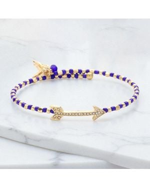 Fashnzfab Stone Paved Arrow Pointed Cupid Charm Beaded Adjustable Bracelet - Blue