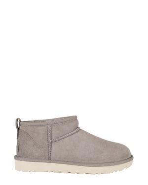 UGG W Classic Ultra Mini Back-Tongue Leather Boots - Gray