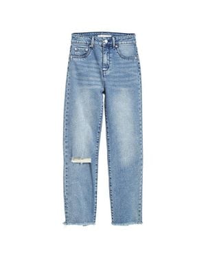 Tractr Jeans Straight Crop Pant With Fray Hem - Blue