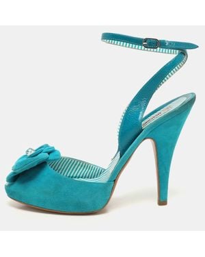 Moschino Suede Flower Applique Ankle Strap Pumps - Blue
