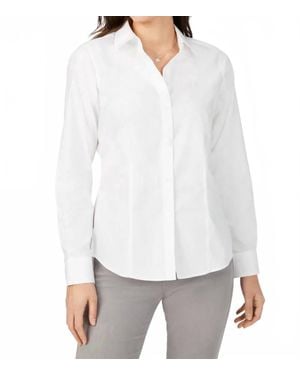 Foxcroft Dianna Pinpoint Long Sleeve Shirt - White