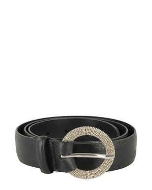 Orciani Soft- Rhinestone Leather Belt - Black