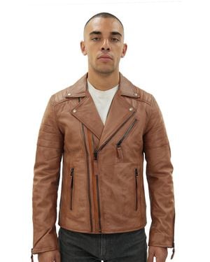 Infinity Leather Brando Double Cross Zip Biker Jacket-Casablanca - Brown
