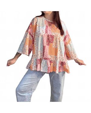Easel Print Oversized Peplum Top - Red