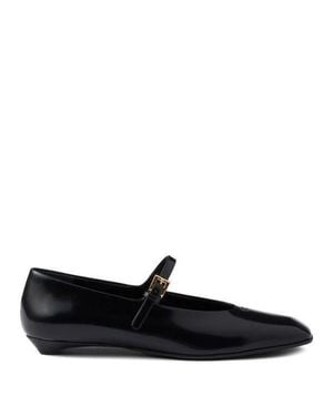 Prada Brushed Leather Mary Jane Ballerina - Black