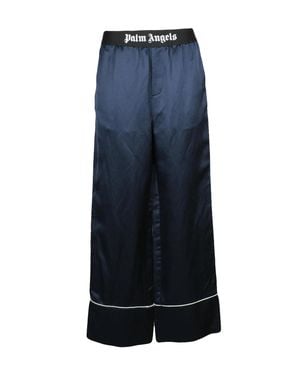 Palm Angels Wide-Leg Satin Pants With Contrasting Piping - Blue