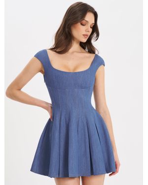 Miss Circle Sada Pleated Denim Mini Dress - Blue