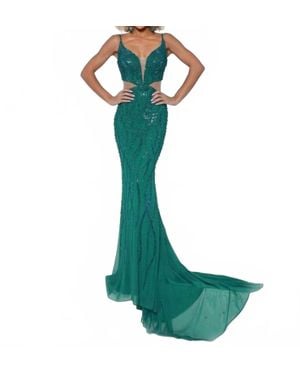 Johnathan Kayne Fabulous Pearl & Crystal-Embellished Bodice Gown - Green
