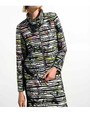 Joseph Ribkoff Cascade Knit Tropical Jacket With Contrast Panel - Black