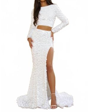 Ava Presley Two Piece Sequin Gown With Slit - White