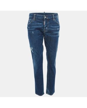 DSquared² Dsqaured2 Dark Distressed Denim Skinny Dan Jean - Blue