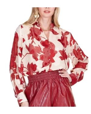 J joy Autumn Serenade Front Split Buttons Top - Red