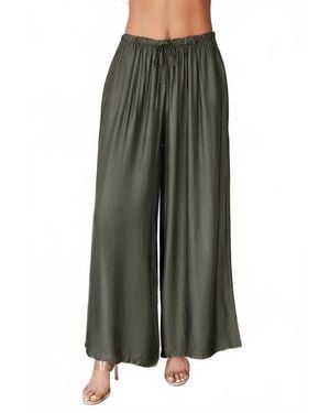 Milio Milano Italian Linen Silky Wide Leg Pants - Green