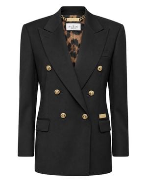 Philipp Plein Satin Marine Fit Blazer - Black