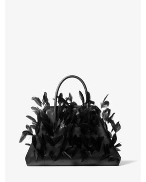 Michael Kors Sofia Large Hand-Embroidered Feather Leather Frame Satchel - Black