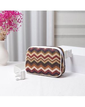 Fashnzfab Zigzag Chevron Patterned Straw Sling Bag Fanny Pack Belt Bag - Gray