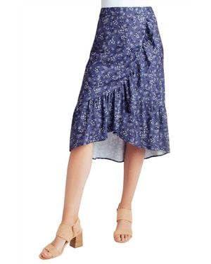 Kensie Ruffle Hem Faux Wrap Midi Skirt - Blue