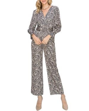Adelyn Rae Toni Zebra-Print Belted Wrap-Effect Sateen Jumpsuit - Gray