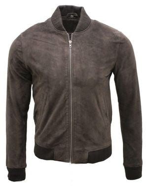 Infinity Leather Varsity Soft Suede Bomber Jacket - Gray