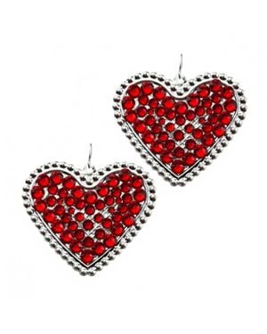 Pink Panache Rhinestone Heart Dangle Earrings - Red