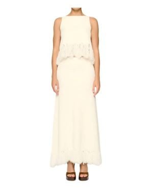 Clea Clarissa Fringe Knit Maxi Skirt - Natural