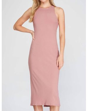 She + Sky The Delilah Dress: Cross Back Ribbed Knit Bodycon Midi Dress - Pink