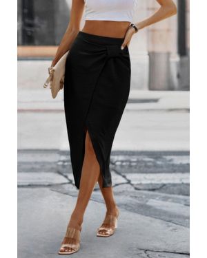 TRUEDAMES Solid Twist Wrap Assassin Fit Skirt - Black