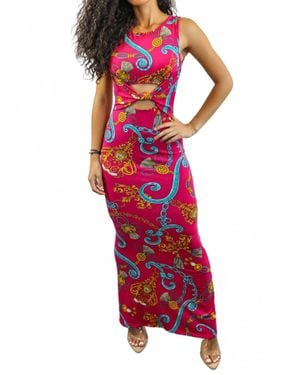 SurelyMine Desire Bodycon Cut-Out With Knot Detail Maxi Dress - Red