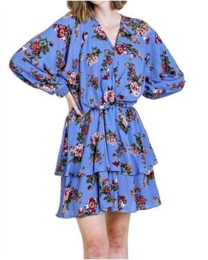 Umgee Floral Tiered Ruffle Hem Dress - Blue