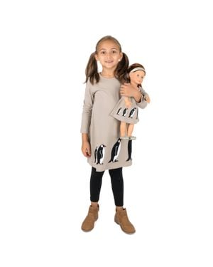 Leveret Christmas Girls And Matching Doll Cotton Dress Penguin - Natural