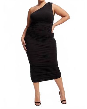 GOOD AMERICAN Ruched One Shoulder Midi Dress - Black