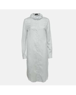 JOSEPH Striped Silk Ruffle Neck Shirt Dress - Gray