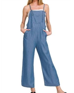 Zenana Adjustable Strap Denim Looking Jumpsuit - Blue