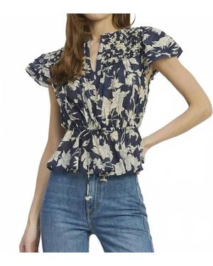 En Saison Peasant Peplum Blouse - Blue
