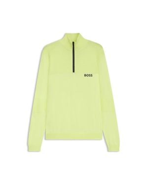 BOSS Water-Repellent Cotton Sweater With Zip Neck - Yellow
