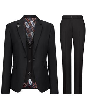 Infinity Leather 3 Piece Tailored Fit Plain Formal Office Suit - Black