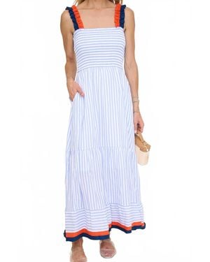Thml Ruffled Thin Strap Striped Tiered Midi Dress - White