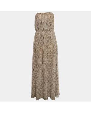 Elisabetta Franchi Abstract Print Chiffon Strapless Maxi Dress - Natural