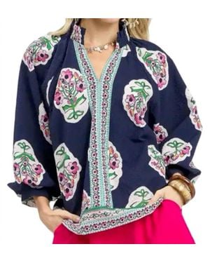 Style USA Floral Print Tunic Top - Blue