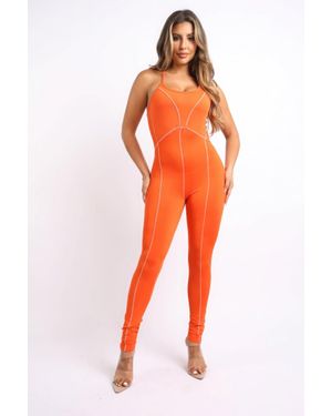 TRUEDAMES Overlock Line Jumpsuit - Orange