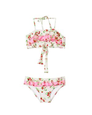 PQ Swim Kid's Strawberry Fields Ruffle Bikini Set - White