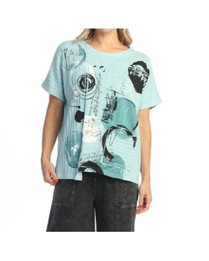 Jess & Jane Mineral Washed Cotton Rib Contrast Top - Blue