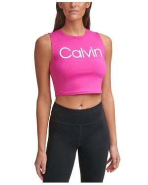 Calvin Klein Performance Cropped Logo Top - Pink